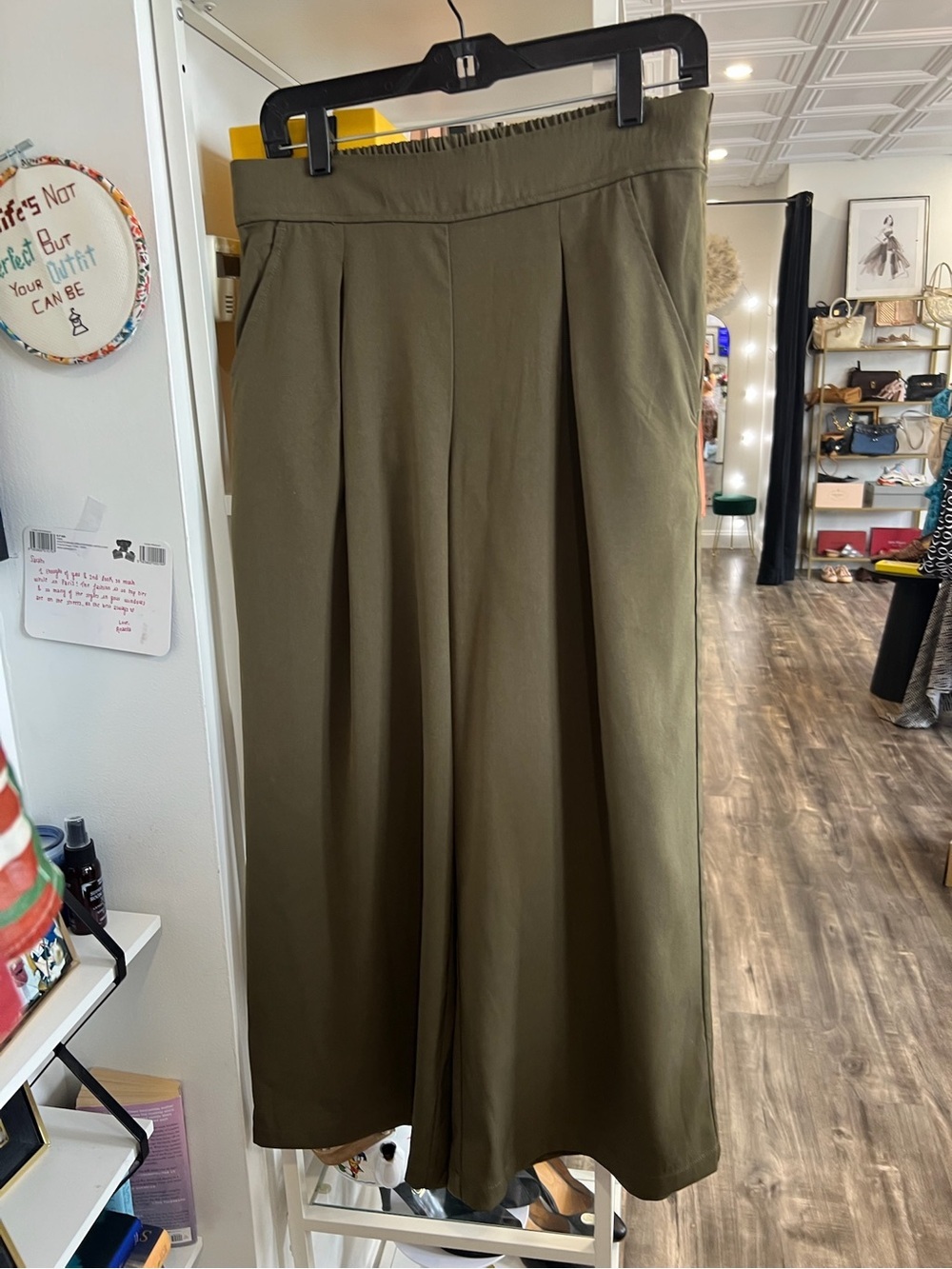 Max Studio Olive Green Midi Wide-Leg Pants